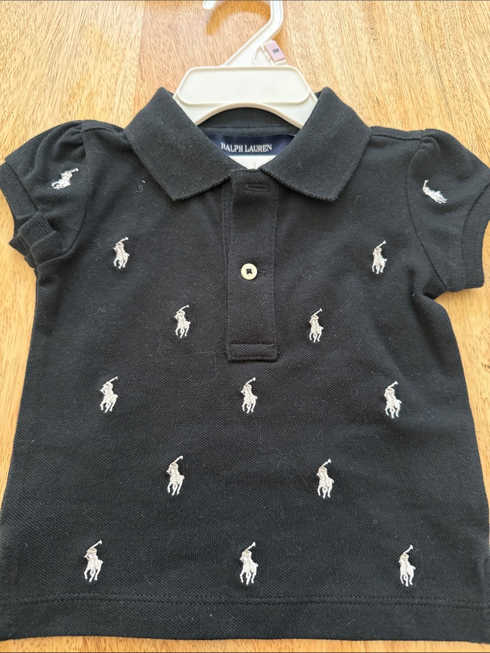 Ralph Lauren Black Girls' Polo with White Embroidered Pony Motif